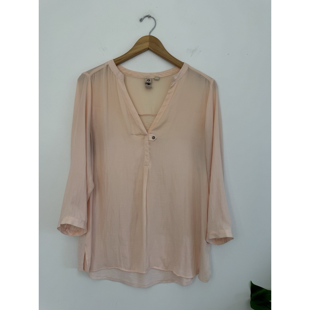 Anthropologie Dolan Ballet Pink V-Neck Pullover Blouse Top 3/4 Sleeve Womens Lg